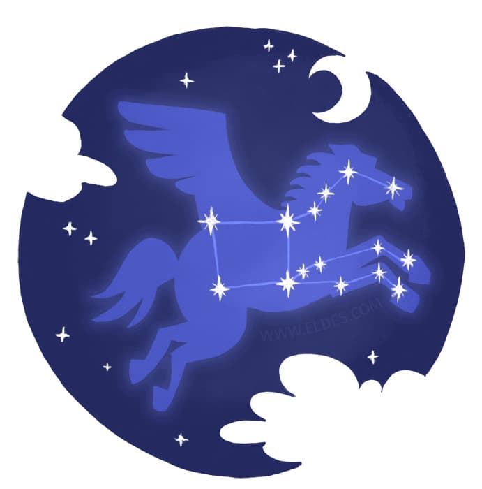 Illustration created by illustrator Eldes, showing the Pegasus constellation, for the textbook