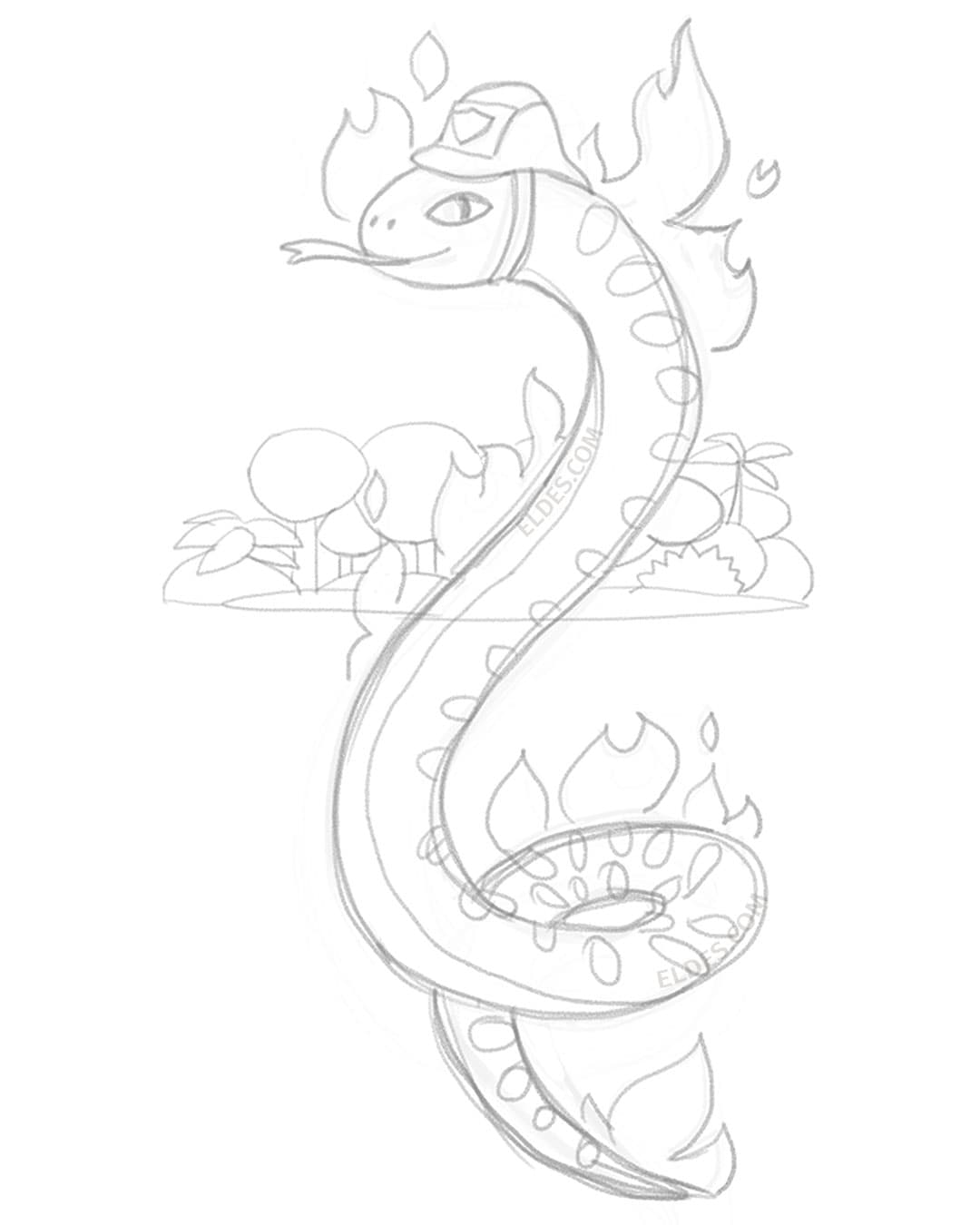 Rascunho da ilustração do Boitatá