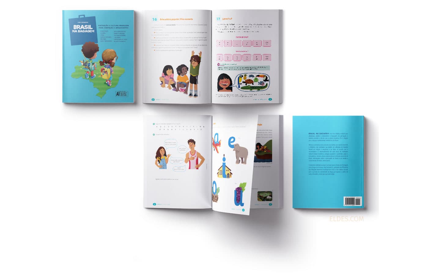 Mockup do livro didático Brasil na Bagagem aberto