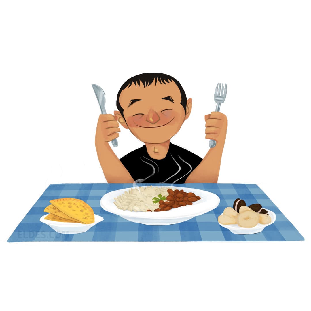 Ilustração de um prato típico brasileiro: arroz com feijão