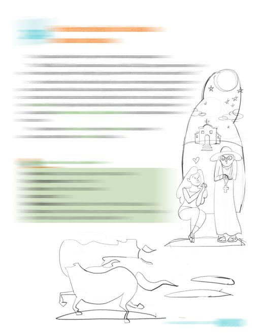Rascunho da ilustração da página da Mula Sem Cabeça